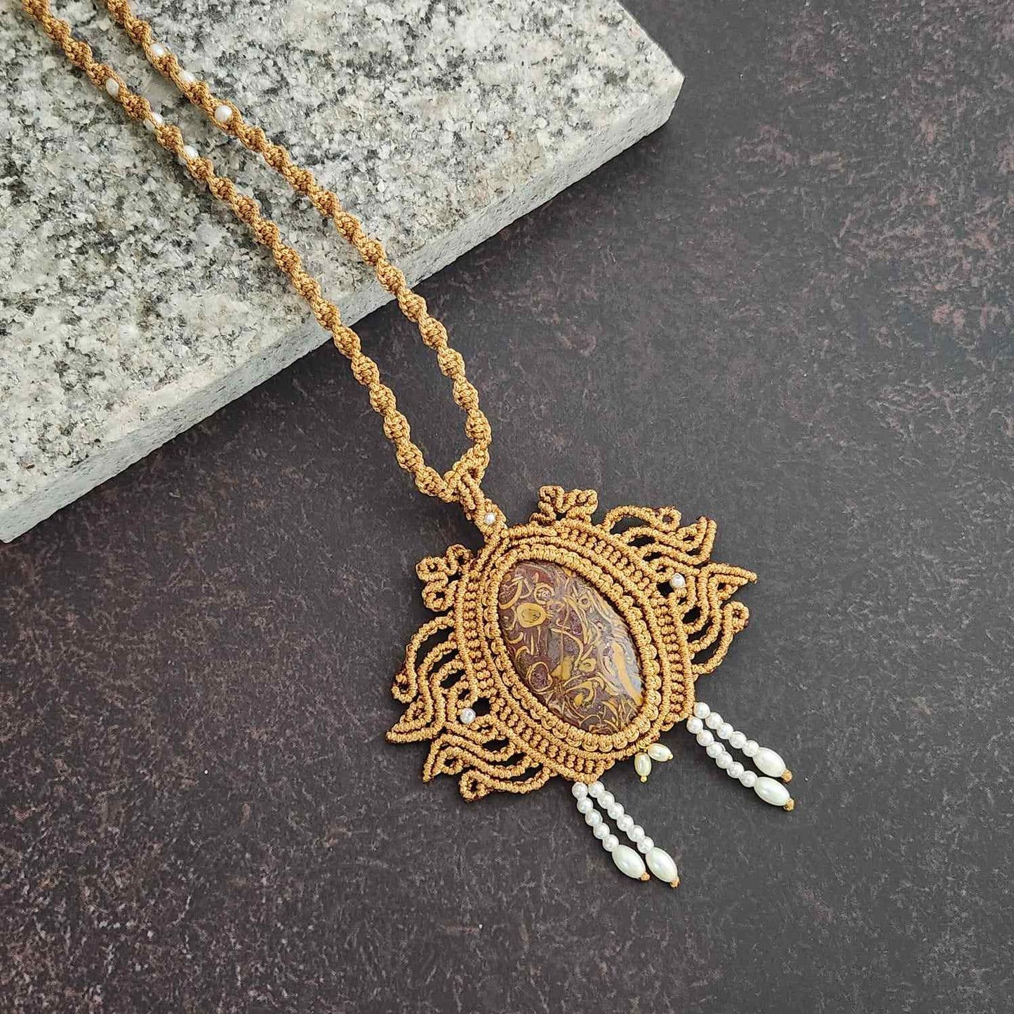 antique gold pendant stone jewellery party wear necklace formal wear jewellery for office work wedding jewellery gift for mom her pearl and stone necklace