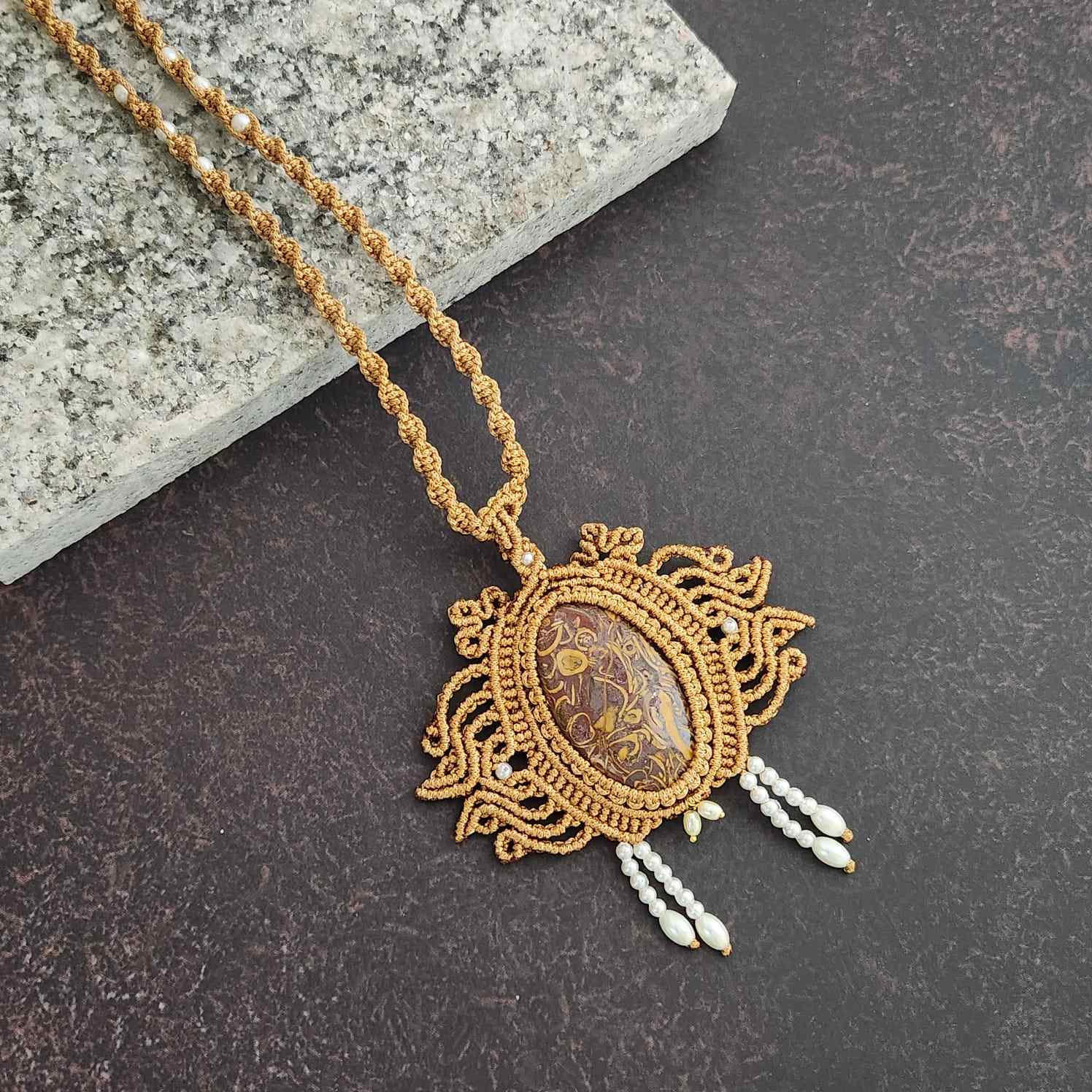 antique gold pendant stone jewellery party wear necklace formal wear jewellery for office work wedding jewellery gift for mom her pearl and stone necklace