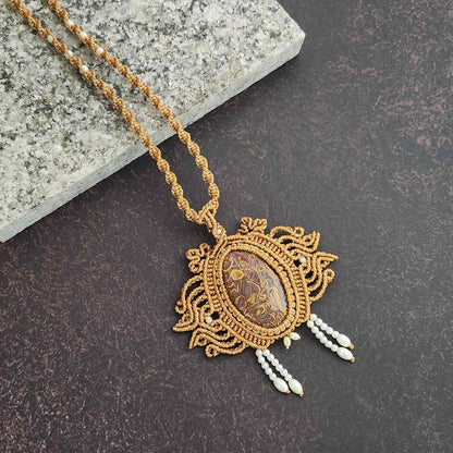 antique gold pendant stone jewellery party wear necklace formal wear jewellery for office work wedding jewellery gift for mom her pearl and stone necklace