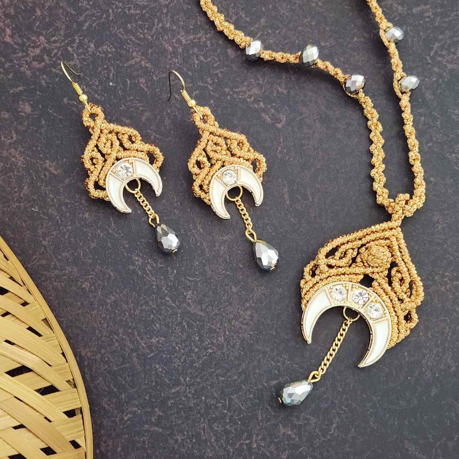 crescent moon necklace set party wear necklace formal wear jewellery for office work wedding jewellery gift for mom her gold jewellery bracelet