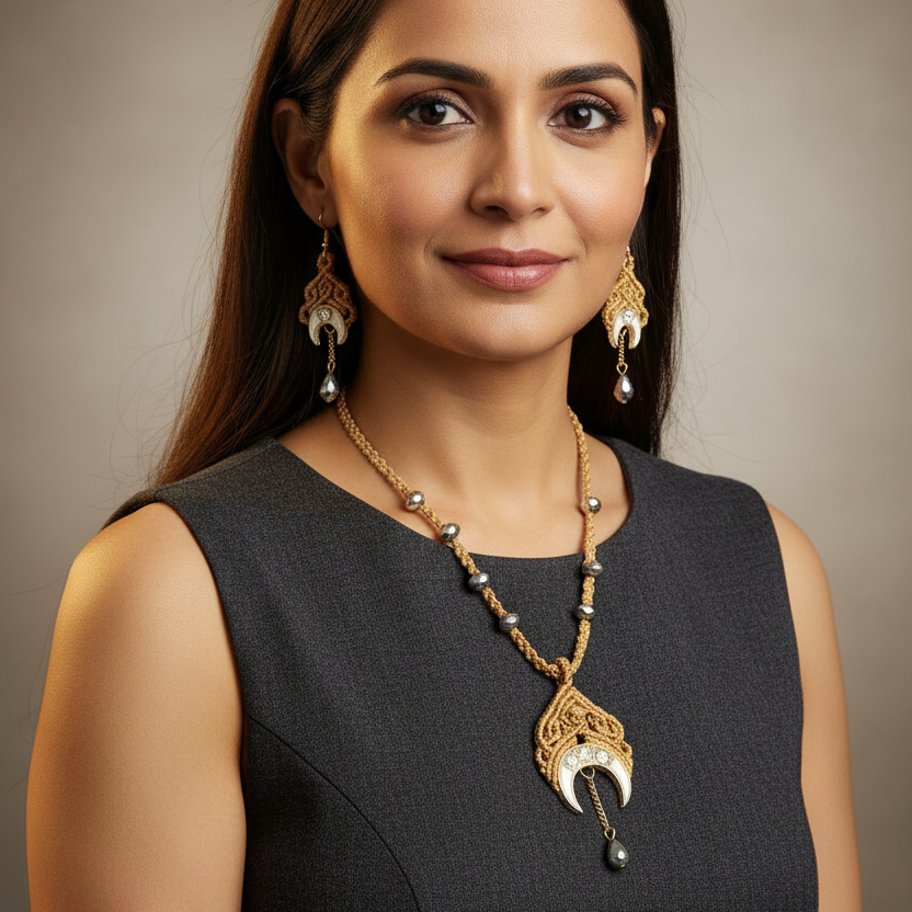 crescent moon necklace set party wear necklace formal wear jewellery for office work wedding jewellery gift for mom her gold jewellery bracelet