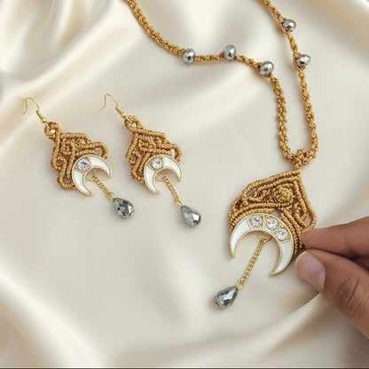 crescent moon necklace set party wear necklace formal wear jewellery for office work wedding jewellery gift for mom her gold jewellery bracelet