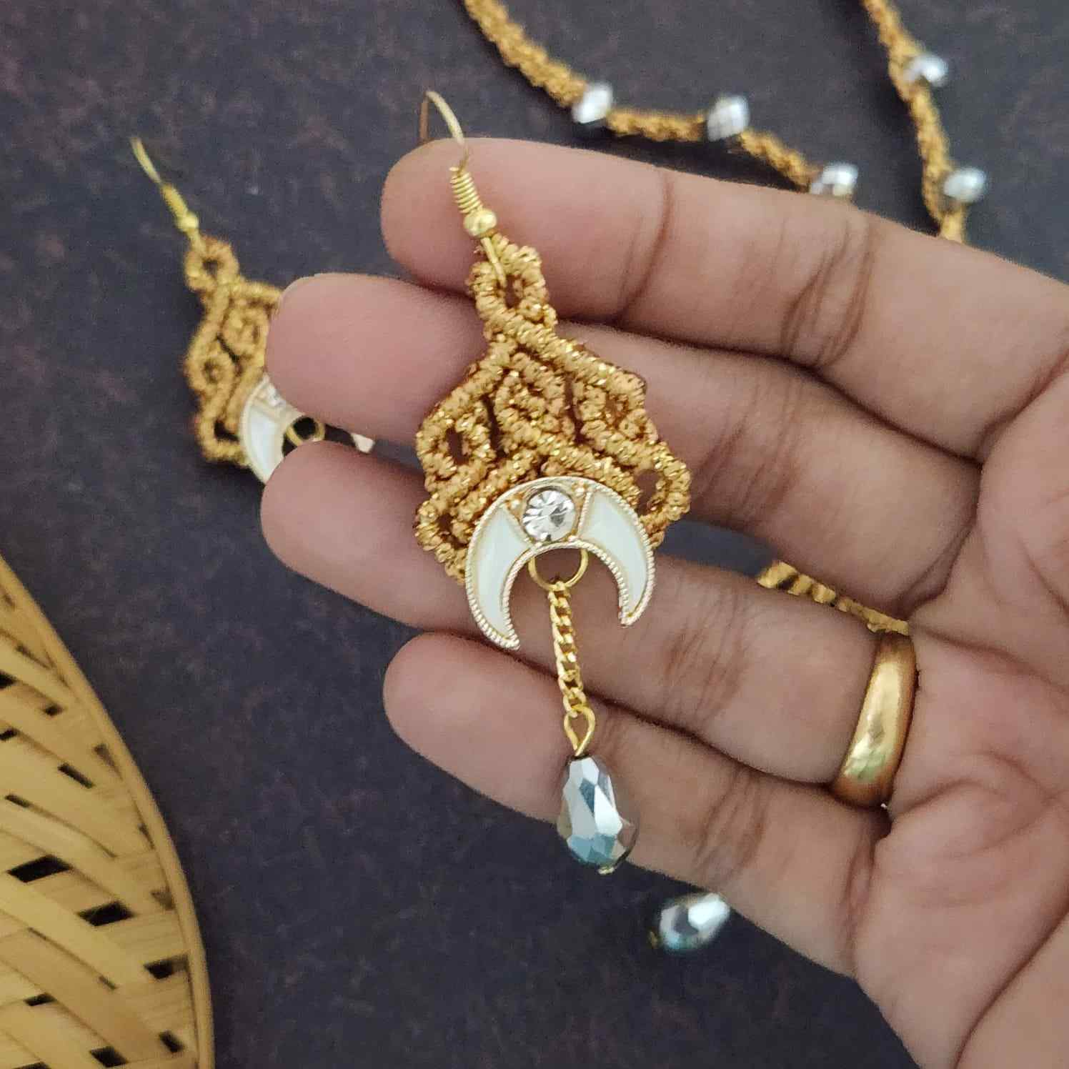 crescent moon necklace set party wear necklace formal wear jewellery for office work wedding jewellery gift for mom her gold jewellery bracelet