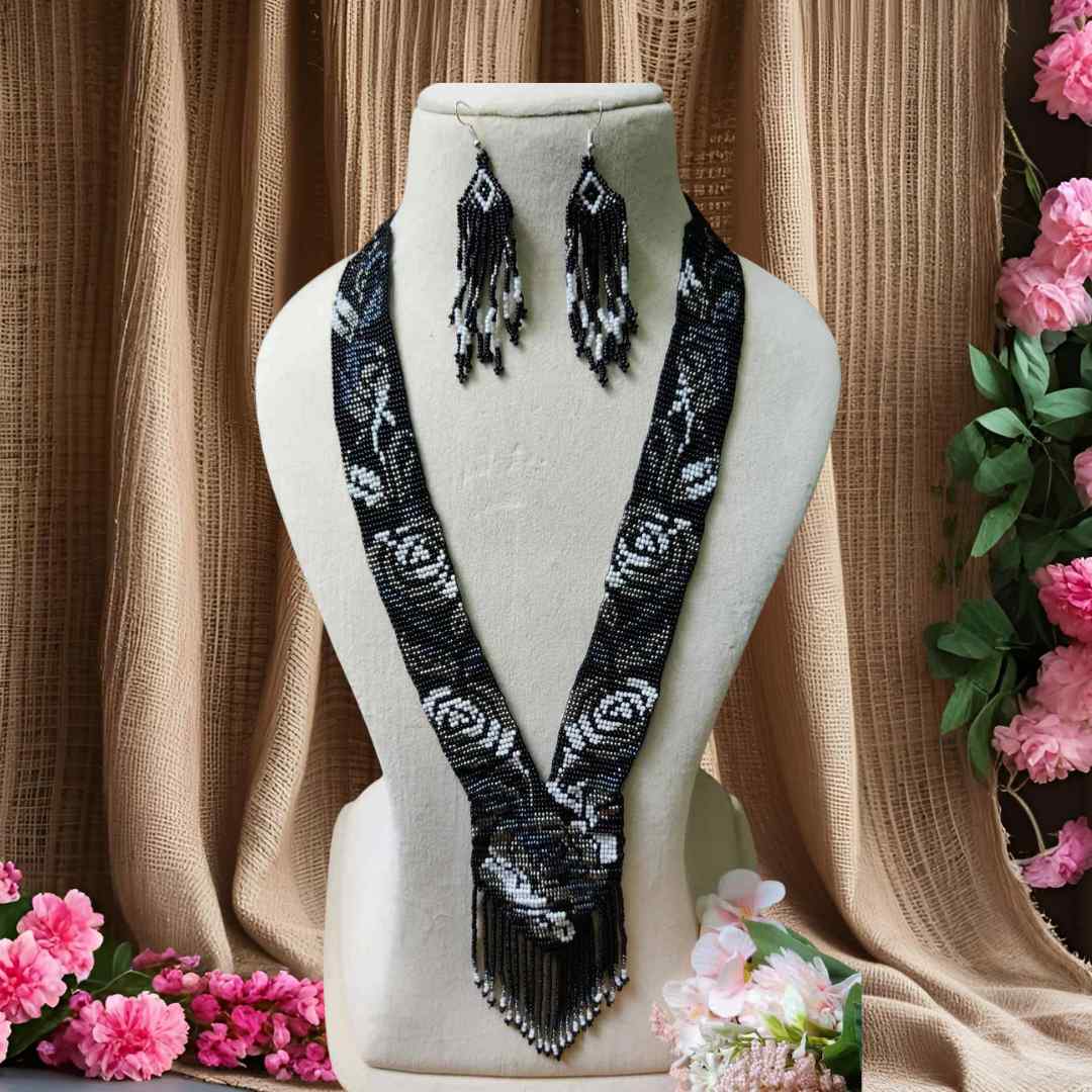 statement bead necklace partywear necklace multi colour necklace for sangeet wedding jewellery floral set bead earrings