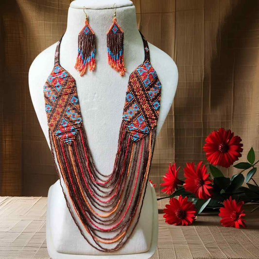 orange brown blue geometric necklace formal necklace party necklace function wedding mehendi sangeet gift for her