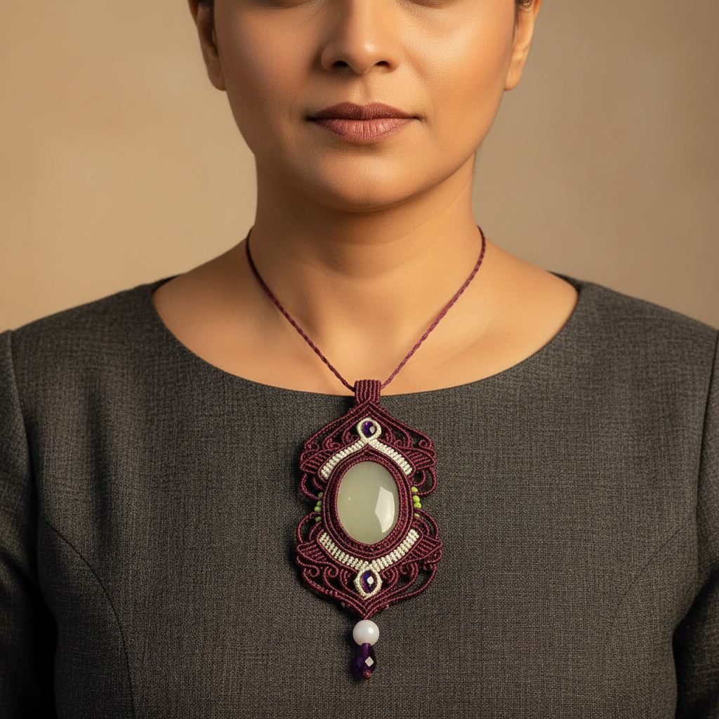 purple green pendant stone jewellery party wear necklace formal wear jewellery for office work wedding jewellery gift for mom her 