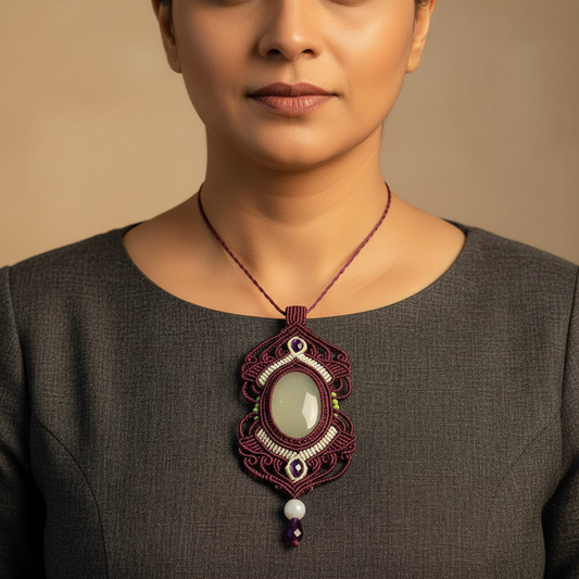 purple green pendant stone jewellery party wear necklace formal wear jewellery for office work wedding jewellery gift for mom her 