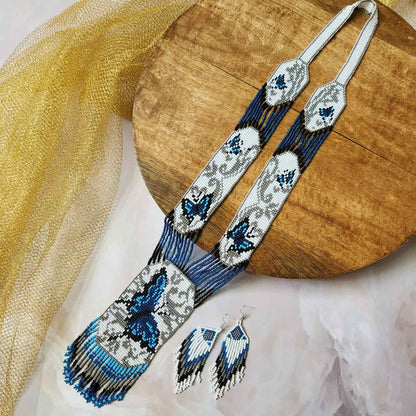 blue butterfly bead necklace set layered necklace butterfly pattern native american design necklace for office wear party wear wedding haldi mehndi sangeet jewellery