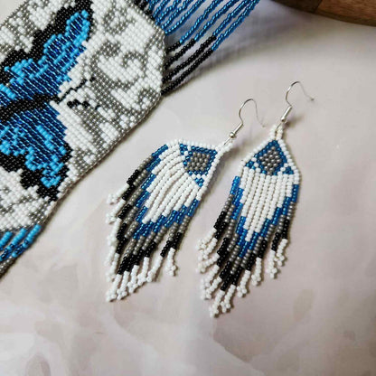 blue butterfly bead necklace set layered necklace butterfly pattern native american design necklace for office wear party wear wedding haldi mehndi sangeet jewellery