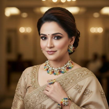 Champa rainbow white stone macrame necklace set