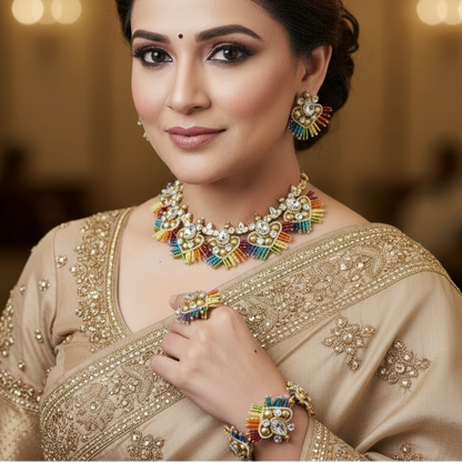 artisanal necklace macrame jewellery rainbow kundan necklace bridal jewellery sangeet reception mehendi 