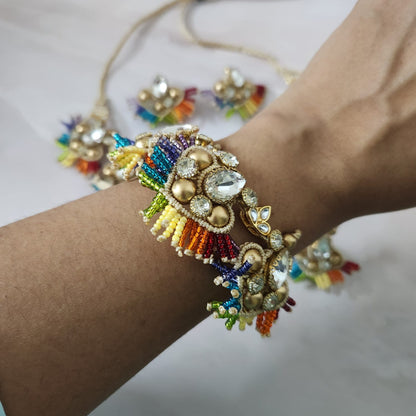 Champa rainbow white stone macrame necklace set