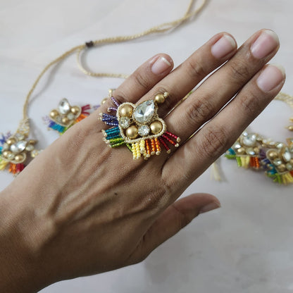 Champa rainbow white stone macrame necklace set