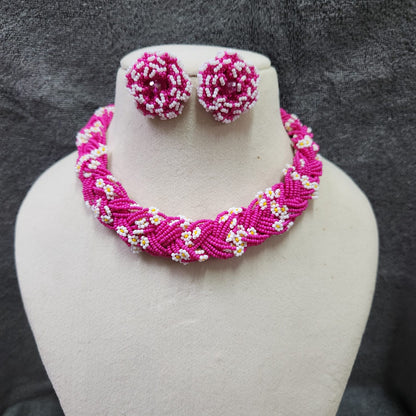 bridal jewellery floral necklace stud earrings haathphool maang tikka haldi necklace set wedding jewellery pink jewellery for haldi mehendi sangeet shaadi 