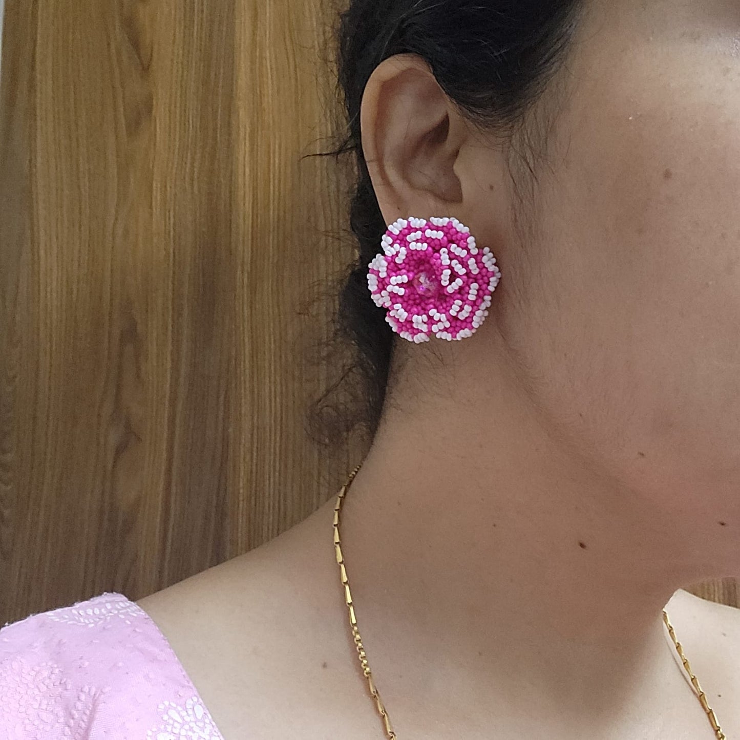 bridal jewellery floral necklace stud earrings haathphool maang tikka haldi necklace set wedding jewellery pink jewellery for haldi mehendi sangeet shaadi 