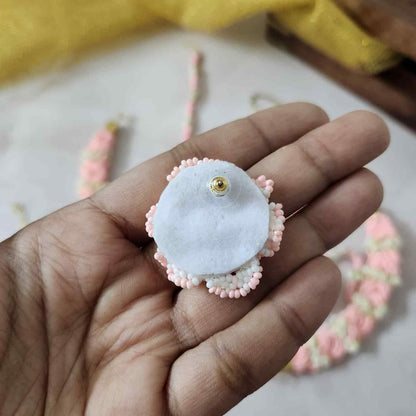 bridal jewellery floral necklace stud earrings haathphool maang tikka haldi necklace set wedding jewellery pink jewellery for haldi mehendi sangeet shaadi 