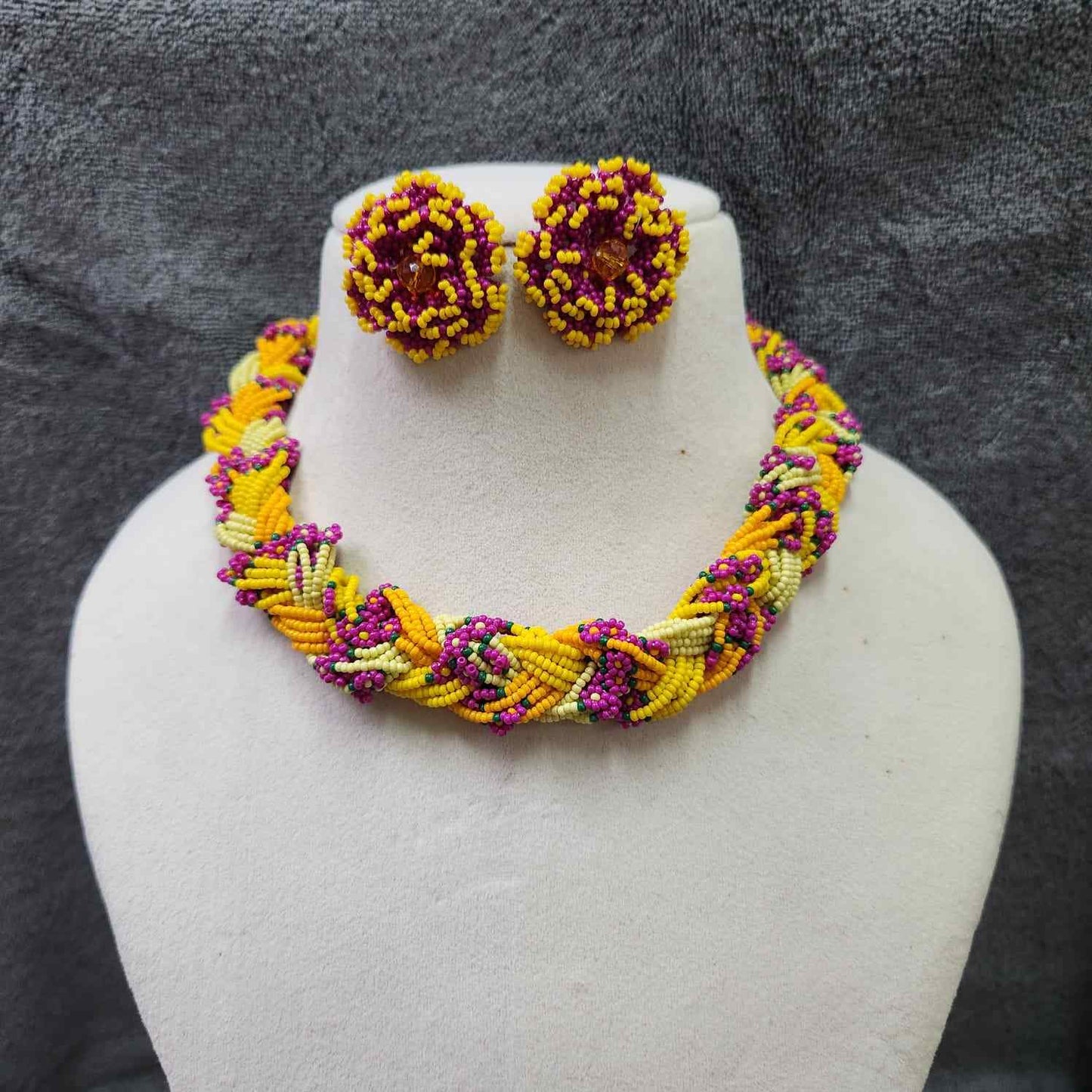 bridal jewellery floral necklace stud earrings haathphool maang tikka haldi necklace set wedding jewellery pink yellow jewellery for haldi mehendi sangeet shaadi 