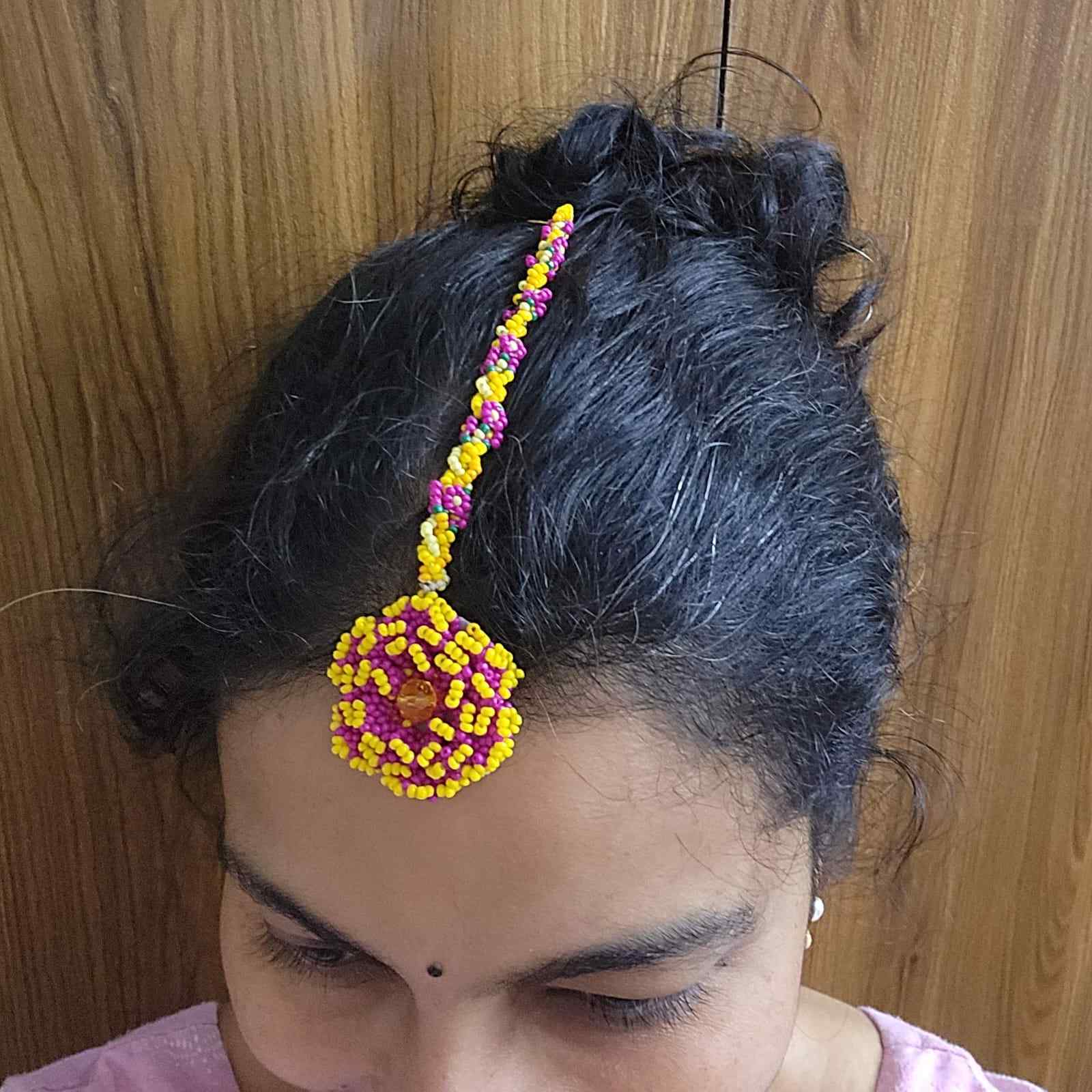 bridal jewellery floral necklace stud earrings haathphool maang tikka haldi necklace set wedding jewellery pink yellow jewellery for haldi mehendi sangeet shaadi 