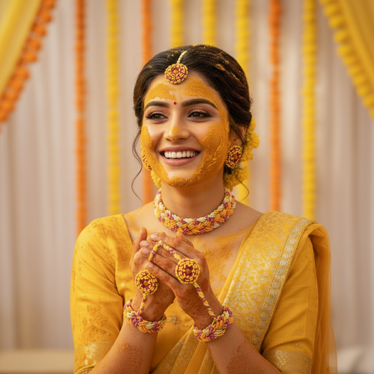 Daisy pink yellow bridal bead jewellery set