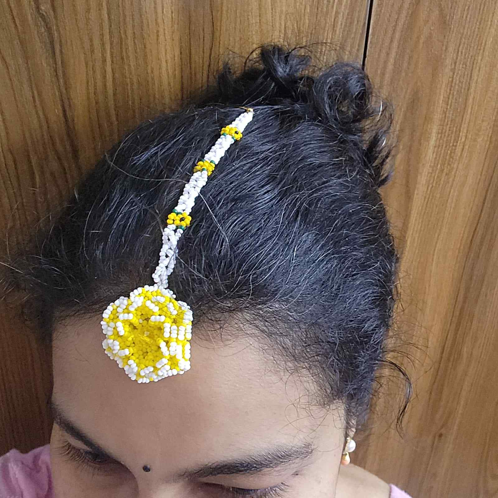 bridal jewellery floral necklace stud earrings haathphool maang tikka haldi necklace set wedding jewellery white yellow jewellery for haldi mehendi sangeet shaadi 