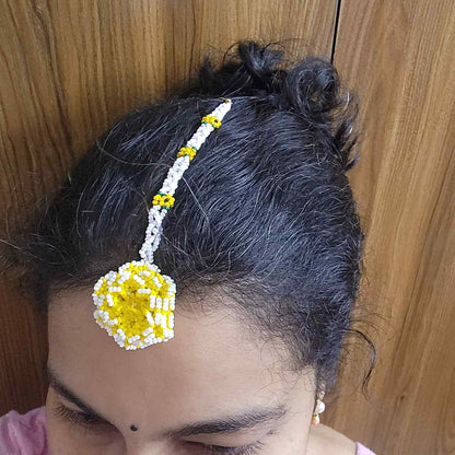 bridal jewellery floral necklace stud earrings haathphool maang tikka haldi necklace set wedding jewellery white yellow jewellery for haldi mehendi sangeet shaadi 