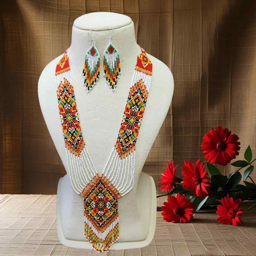geometric bead necklace set orange yellow green necklace for haldi shaadi mehndi sangeet independence day
