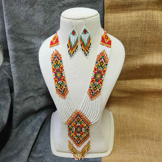 geometric bead necklace set orange yellow green necklace for haldi shaadi mehndi sangeet independence day