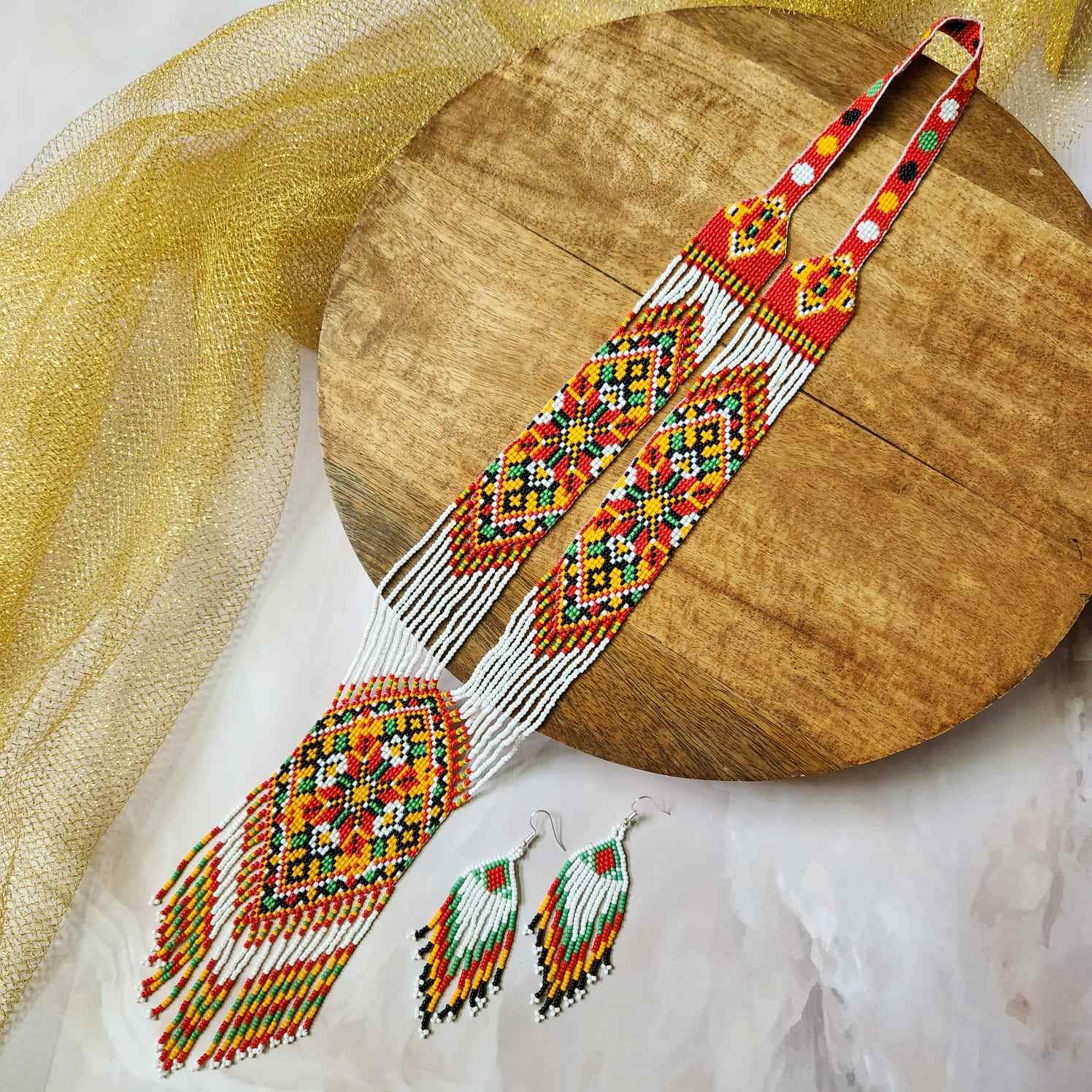 geometric bead necklace set orange yellow green necklace for haldi shaadi mehndi sangeet independence day
