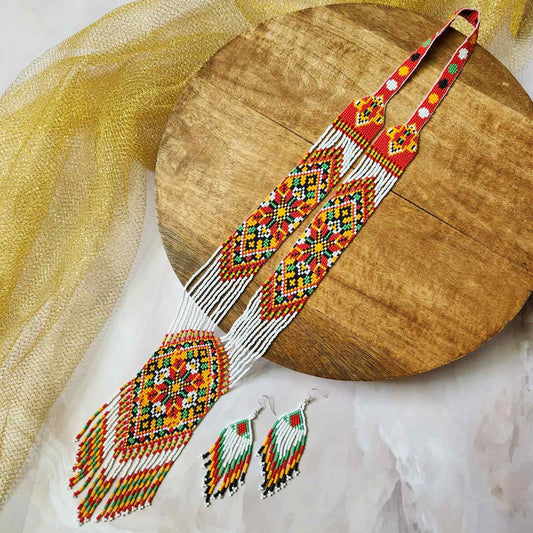 geometric bead necklace set orange yellow green necklace for haldi shaadi mehndi sangeet independence day