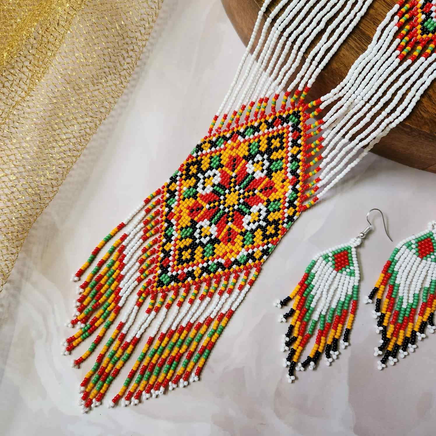 geometric bead necklace set orange yellow green necklace for haldi shaadi mehndi sangeet independence day