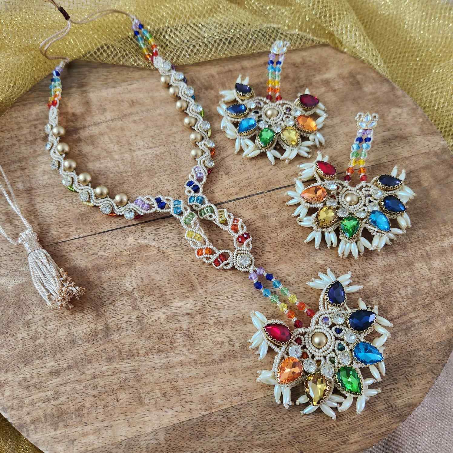 rainbow coloured jewellery necklace set stone necklace crystal jewellery pearl necklace statement earrings 