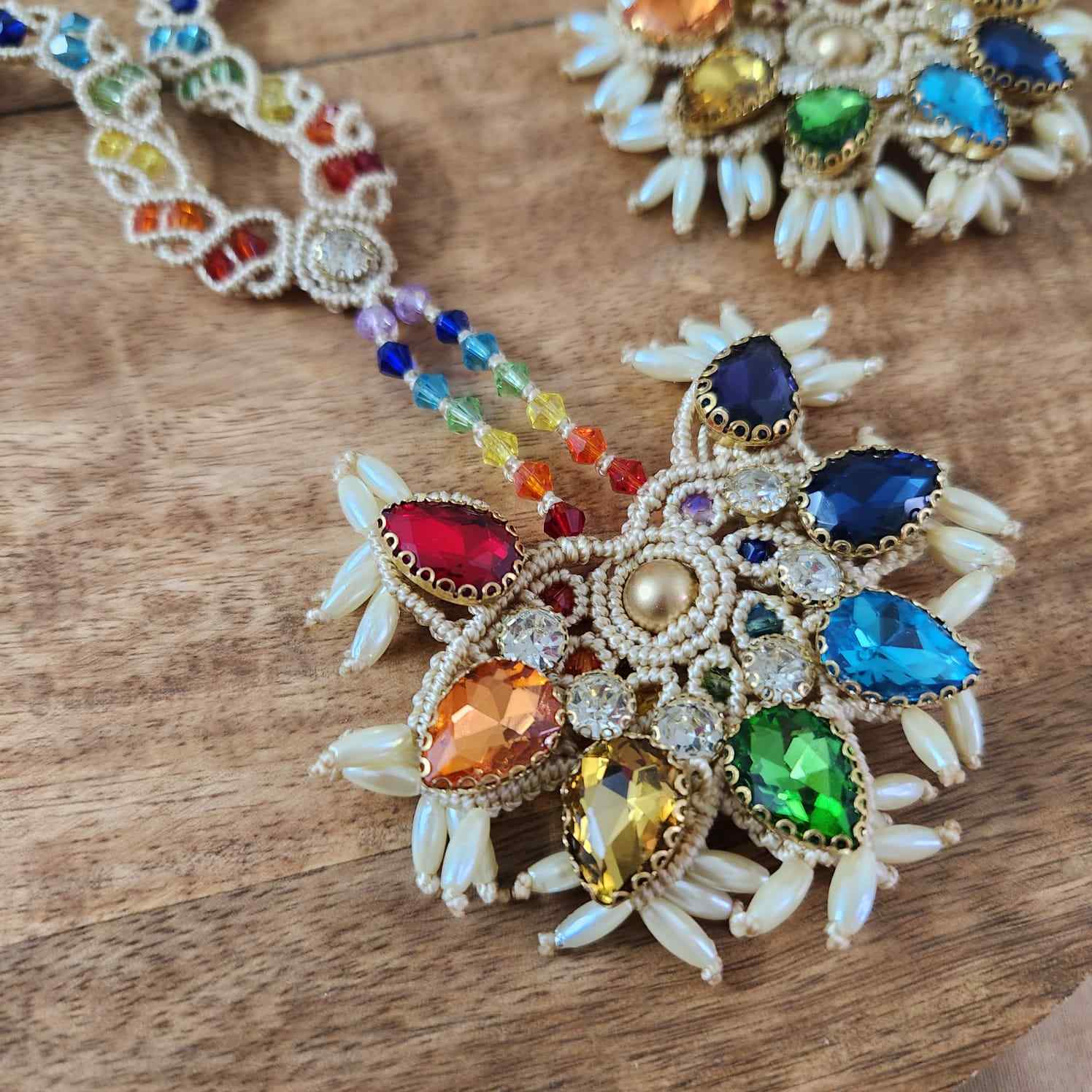 rainbow coloured jewellery necklace set stone necklace crystal jewellery pearl necklace statement earrings 
