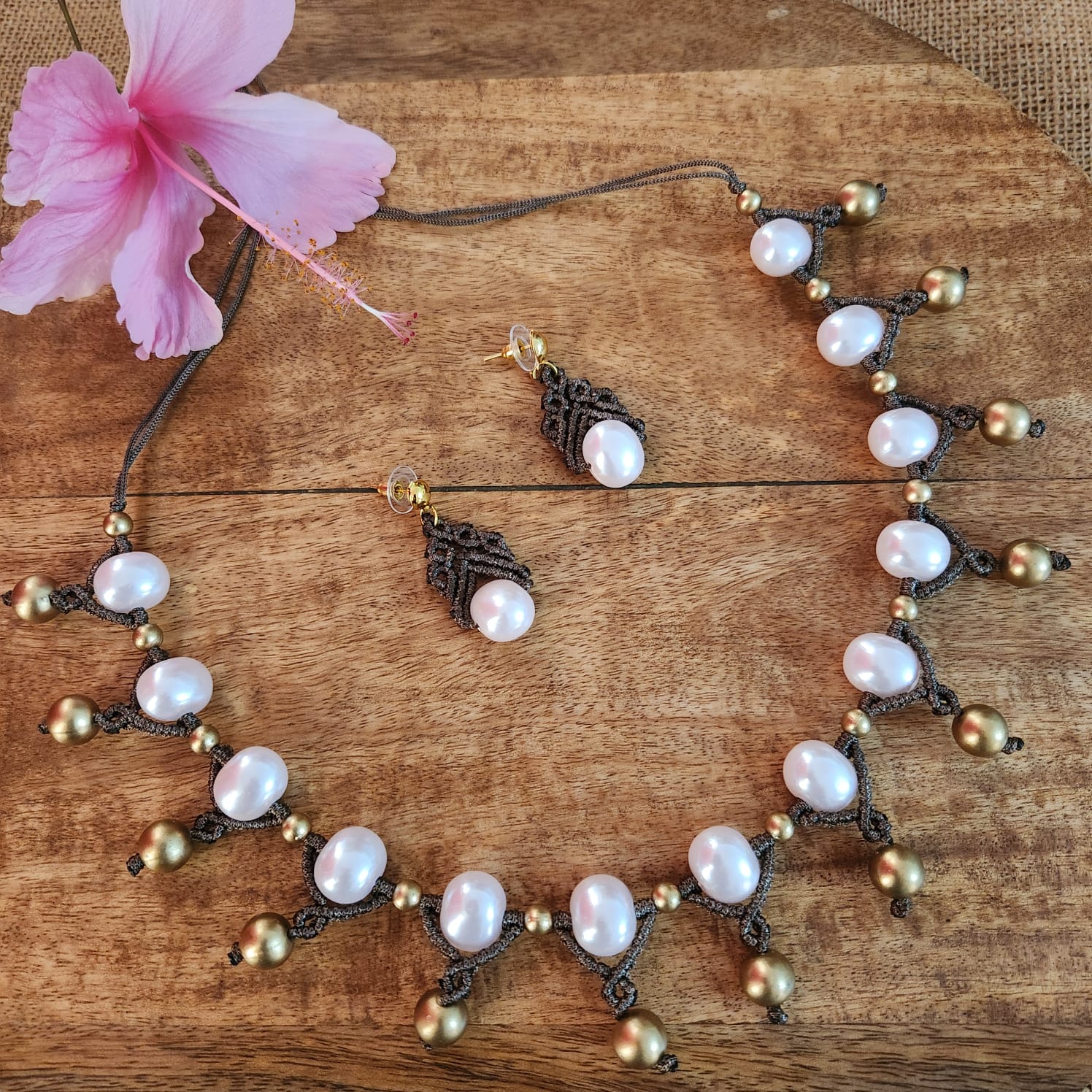 pearl necklace gold bead necklace elegant party wear necklace set 