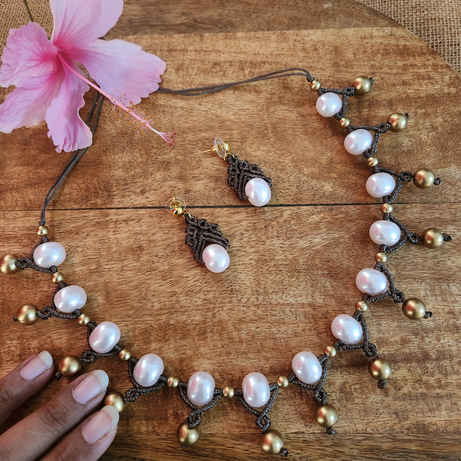 pearl necklace gold bead necklace elegant party wear necklace set 