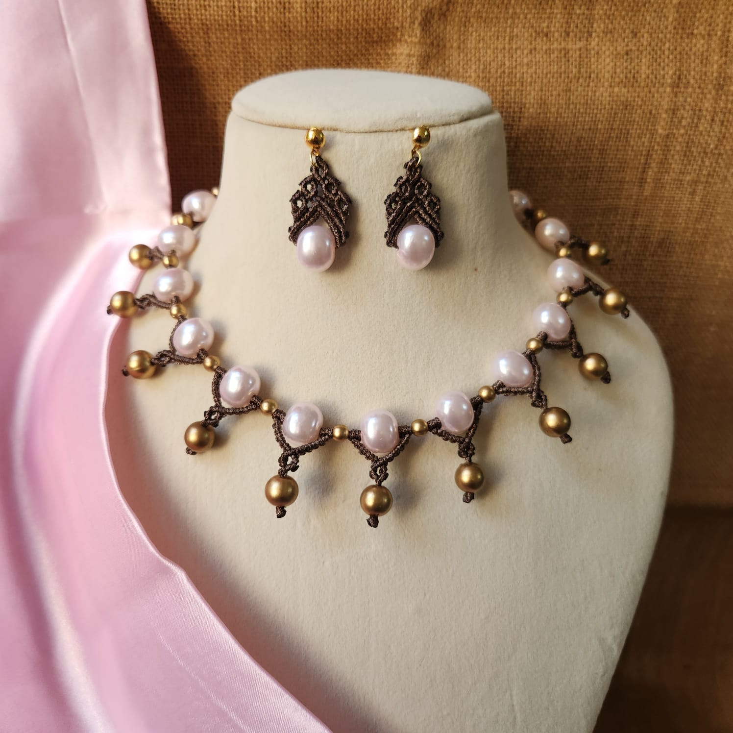pearl necklace gold bead necklace elegant party wear necklace set 