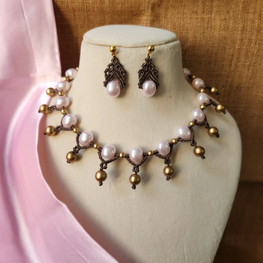 pearl necklace gold bead necklace elegant party wear necklace set 