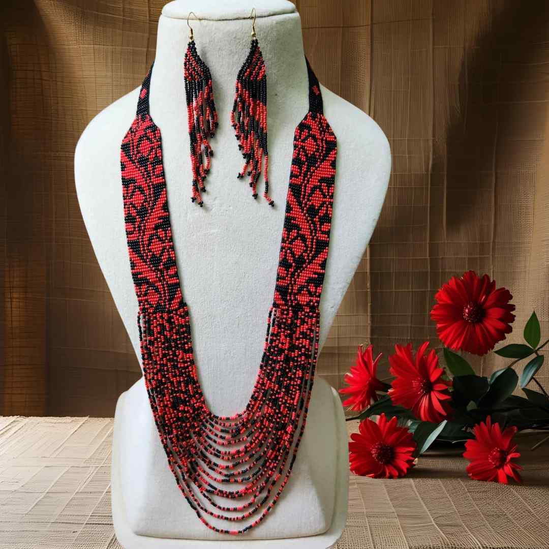 red black floral necklace coral necklace party necklace function wedding mehendi sangeet gift for her