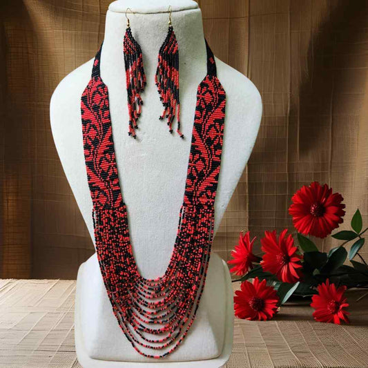 red black floral necklace coral necklace party necklace function wedding mehendi sangeet gift for her