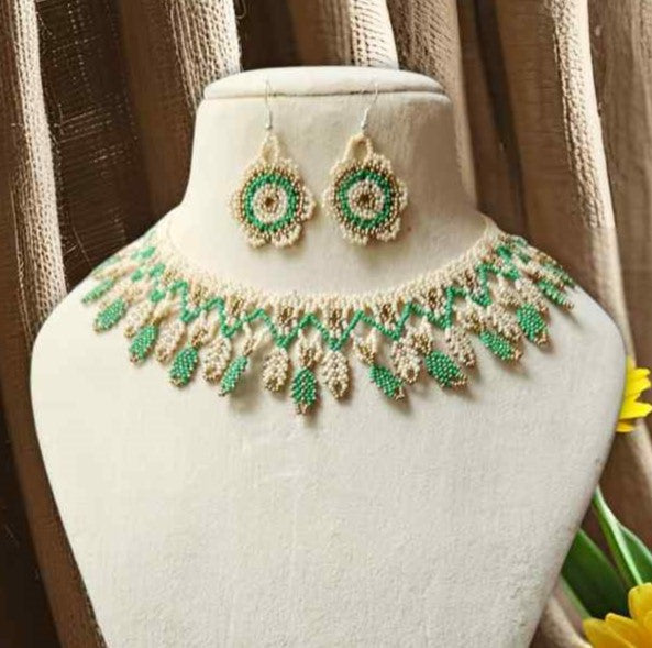 leaf design necklace floral earrings nature inspired jewellery set office wear formal wear party wear haldi mehndi sangeet necklace set
