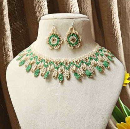 leaf design necklace floral earrings nature inspired jewellery set office wear formal wear party wear haldi mehndi sangeet necklace set