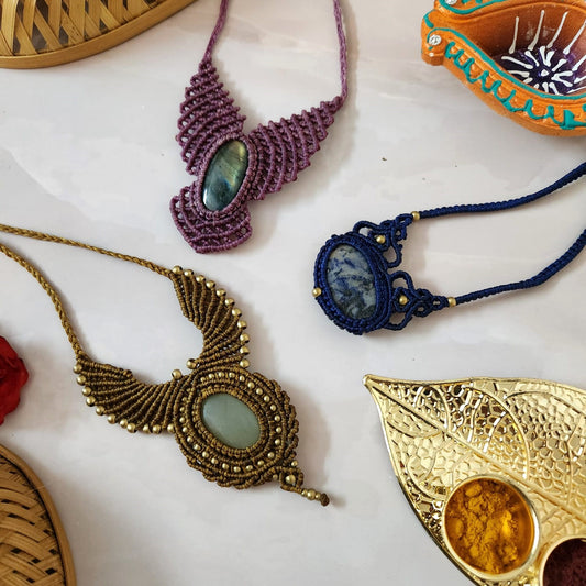 festive necklace bundle multi coloured necklace semiprecious stone jewellery macrame bundle for gifting navaratri return gift ideas affordable gift bundle offers diwali gifts budget