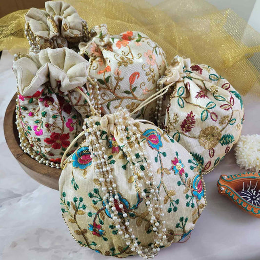 festive potli bag bundle multi coloured embroidered potli bags bundle for gifting navaratri return gift ideas affordable gift bundle offers diwali gifts budget