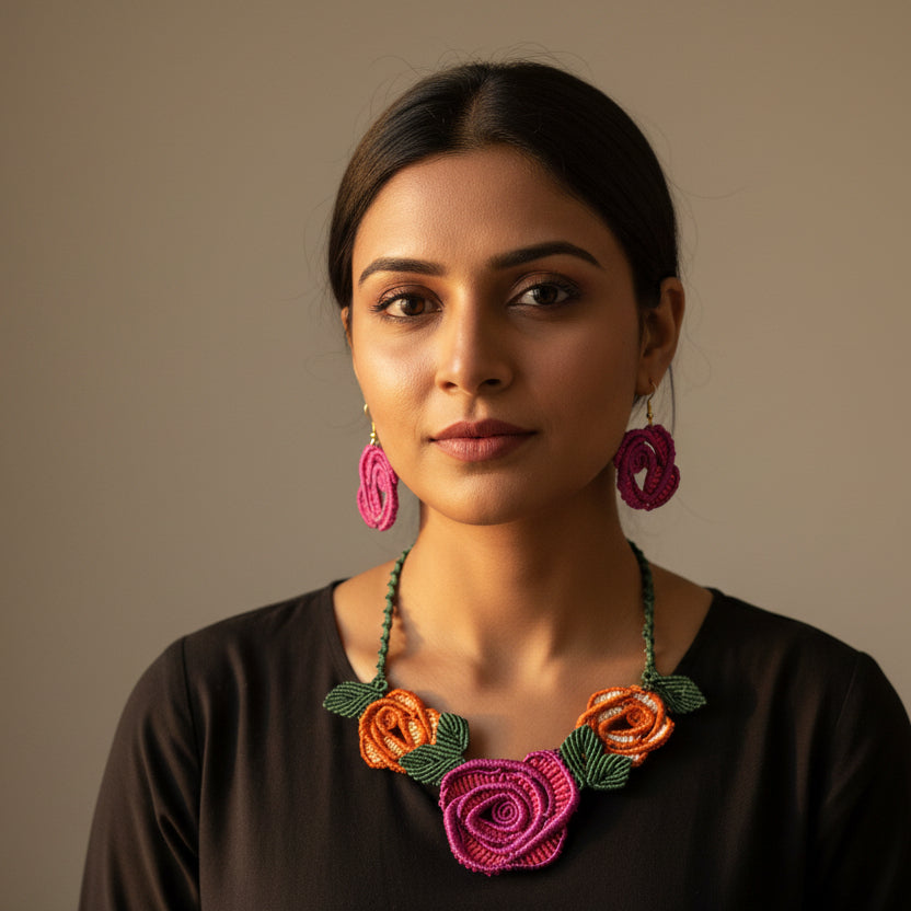 Gul macrame necklace set