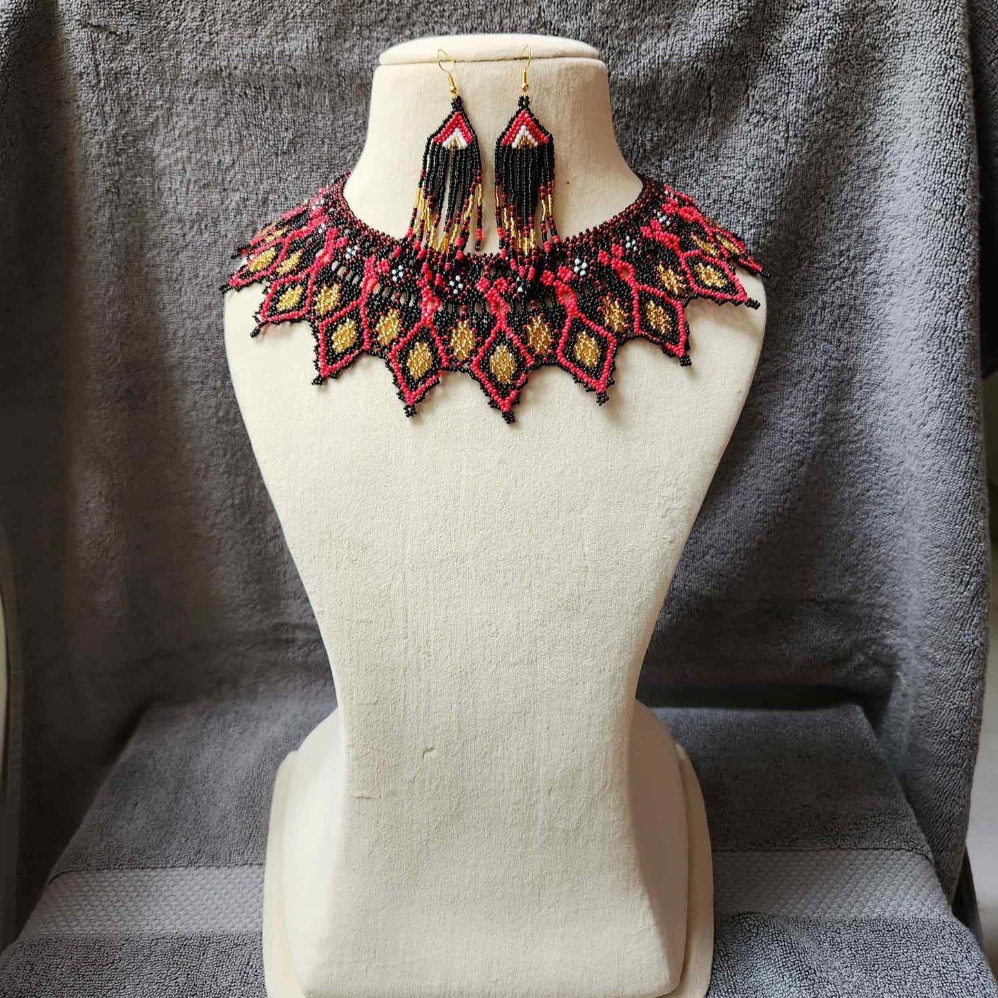 bib necklace bead jewellery diamond pattern black broad necklace choker bead necklace set dangler earrings party wear wedding wear grand necklace set jewellery