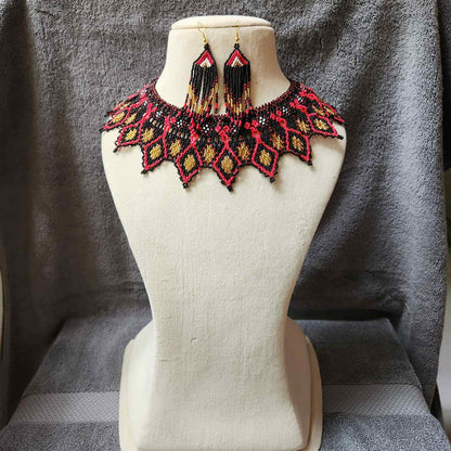 bib necklace bead jewellery diamond pattern black broad necklace choker bead necklace set dangler earrings party wear wedding wear grand necklace set jewellery
