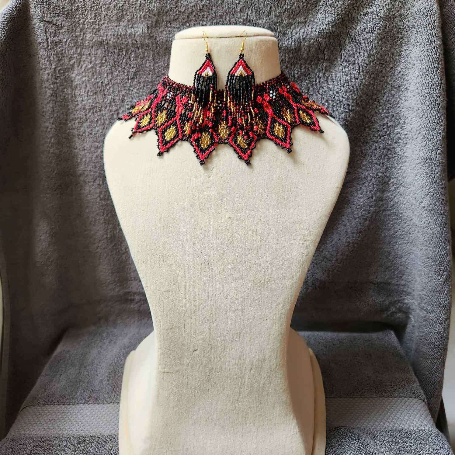 bib necklace bead jewellery diamond pattern black broad necklace choker bead necklace set dangler earrings party wear wedding wear grand necklace set jewellery