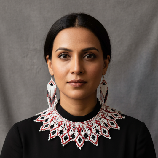 Gulmaka white bead necklace set