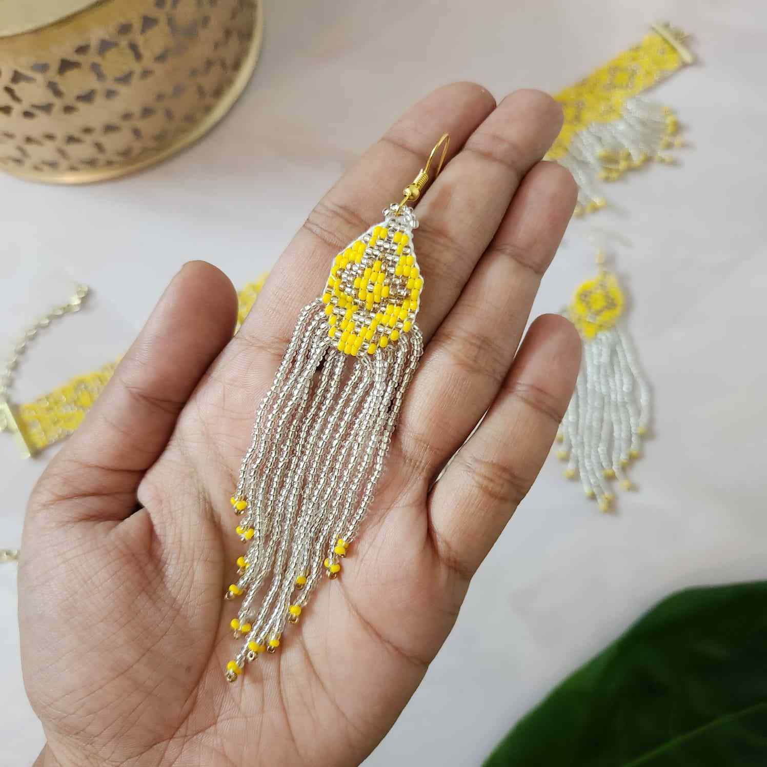 diamond design yellow necklace bead choker haldi sangeet mehndi necklace set wedding jewellery 