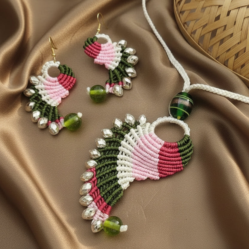 macrame pendant casual jewellery office wear formal jewellery for work daily wear necklace pendant chain earrings