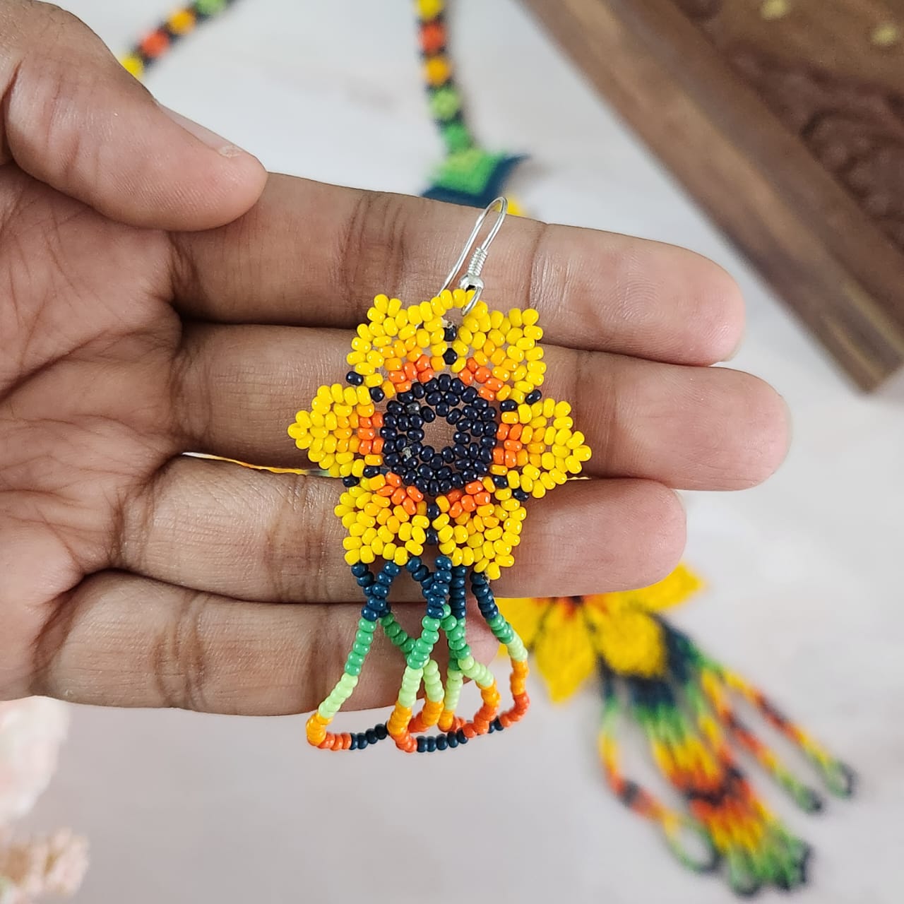 floral bead jewellery yellow flower bead necklace set party wear necklace wedding jewellery sangeet mehendi engagement jewellery